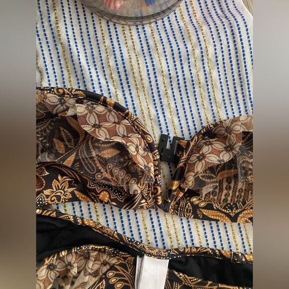 Zimmermann Tali Mesh Ruffle Bikini Swim Two-piece Brown Paisley Floral Sz 6 NWT - Picture 9 of 16